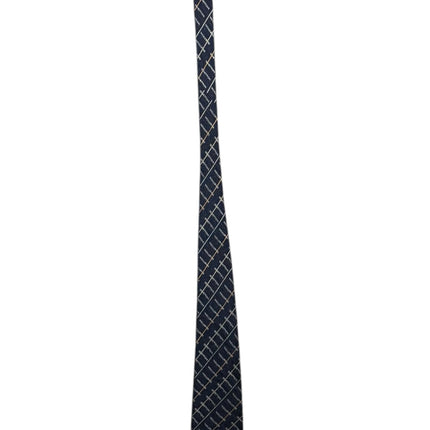 OutOf10 United Colors of Benetton navy blue necktie with a subtle grid pattern and integrated brand logo