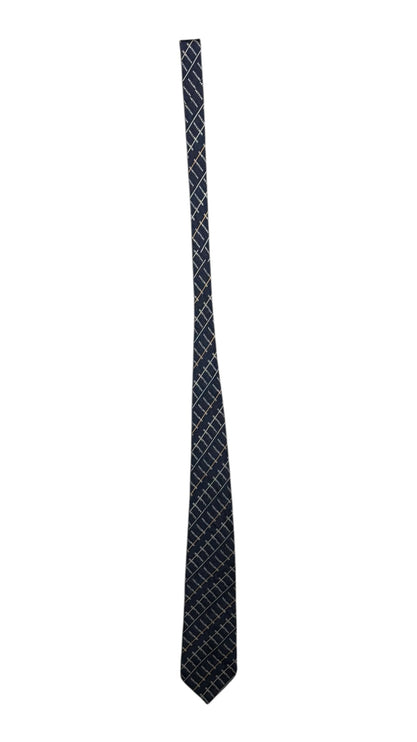 OutOf10 United Colors of Benetton navy blue necktie with a subtle grid pattern and integrated brand logo