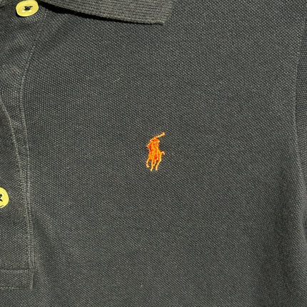 OutOf10 navy blue cotton pique polo dress with a classic collar and orange embroidered pony logo on the chest