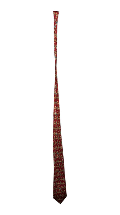 OutOf10 Nick Bronson red silk necktie with intricate whimsical figure pattern for formal professional attire
