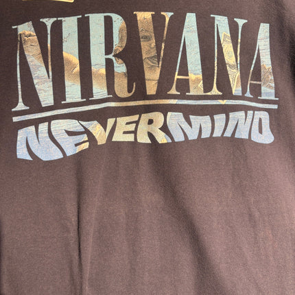 OutOf10 charcoal grey Nirvana Nevermind graphic t-shirt with distressed blue band logo print on soft cotton fabric