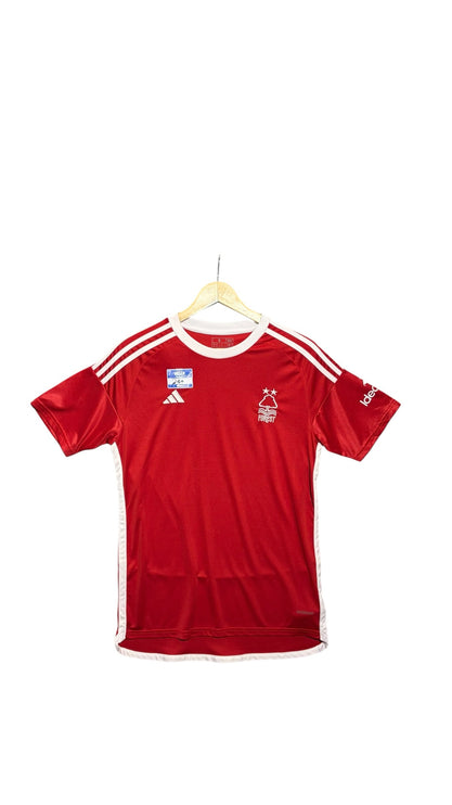 OutOf10 Nottingham Forest Adidas home football jersey in red with white stripes and embroidered club crest on hanger
