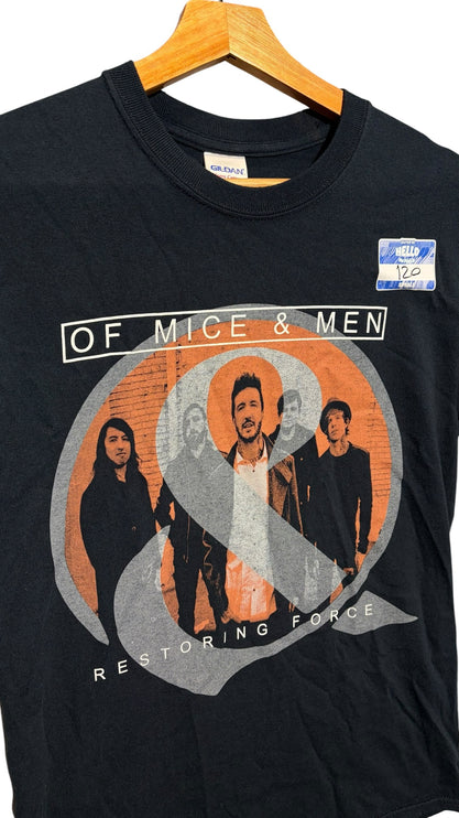 OutOf10 black Of Mice & Men Restoring Force graphic cotton band t-shirt with crew neck and band member print
