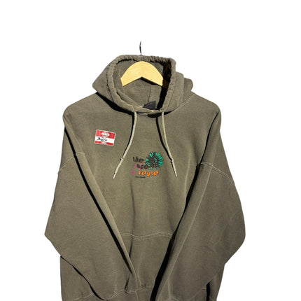 OutOf10 olive cotton-blend pullover hoodie with The Scenic Route chest embroidery, drawstring hood, and front pocket.