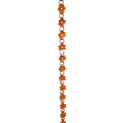 OutOf10 orange floral link chain belt with silver-tone metal rings and daisy motifs for a retro-inspired look.