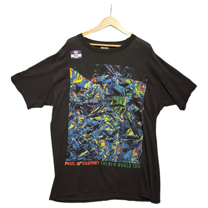 OutOf10 vintage black cotton Paul McCartney The New World Tour graphic t-shirt with a vibrant abstract print