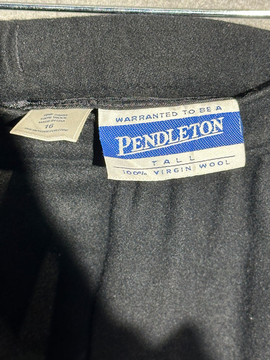 OutOf10 Pendleton black virgin wool tall skirt label showing size 16 and made in USA details