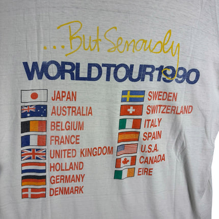 OutOf10 vintage Phil Collins 1990 World Tour t-shirt back with country list and flags on off-white cotton fabric