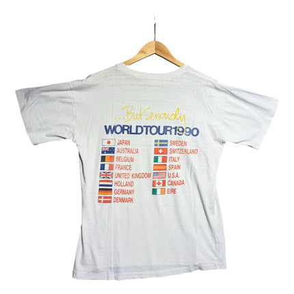 OutOf10 vintage Phil Collins 1990 But Seriously world tour t-shirt in off-white cotton with back flag graphics
