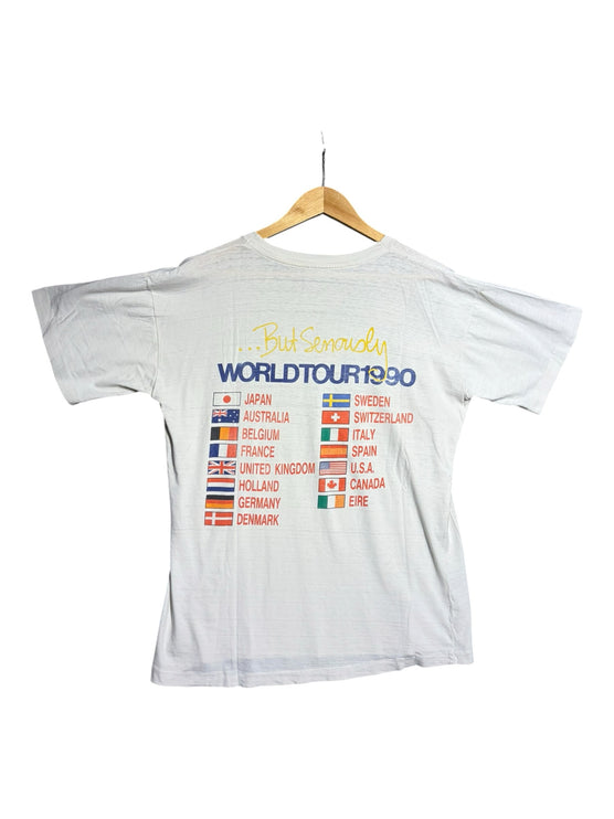 OutOf10 vintage Phil Collins 1990 But Seriously world tour t-shirt in off-white cotton with back flag graphics