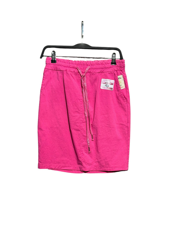 OutOf10 vibrant pink April vintage casual skirt with an elasticated drawstring waistband and side pockets.