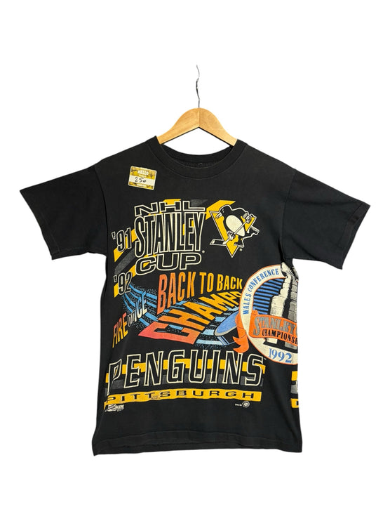 OutOf10 vintage black Pittsburgh Penguins 1991-1992 Stanley Cup back-to-back championship graphic cotton t-shirt
