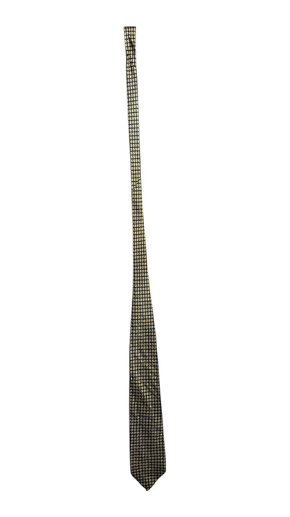 OutOf10 POLO Ralph Lauren necktie in black and gold with a sophisticated geometric square micro-print pattern.