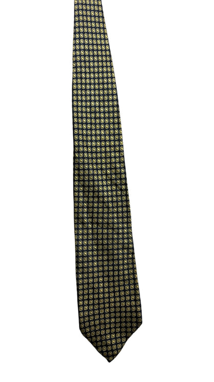 OutOf10 POLO Ralph Lauren necktie in black and gold with a geometric square micro-print pattern for formal wear