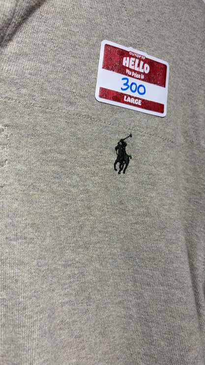 OutOf10 Polo Ralph Lauren heather grey long-sleeve rugby shirt with embroidered black pony logo on the chest
