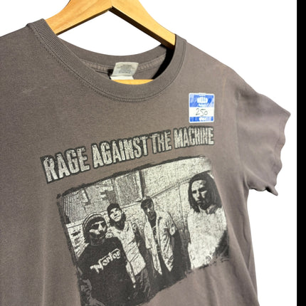 OutOf10 grey vintage-inspired Rage Against the Machine graphic crewneck t-shirt with a band portrait print