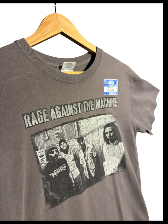 OutOf10 grey vintage-inspired Rage Against the Machine graphic crewneck t-shirt with a band portrait print