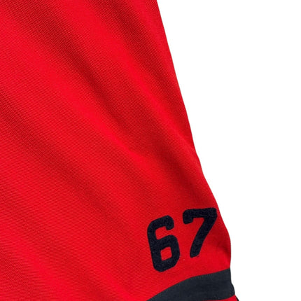OutOf10 Ralph Lauren red and navy cotton pique polo shirt with 67 graphic detail on the hem