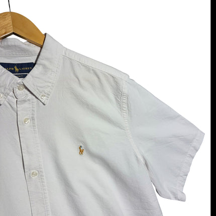 OutOf10 white Ralph Lauren short-sleeve button-down shirt in cotton with signature embroidered pony logo on chest