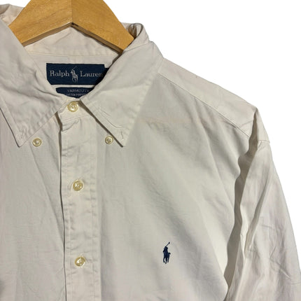 OutOf10 white Ralph Lauren Yarmouth long sleeve cotton button-down shirt with signature embroidered pony logo