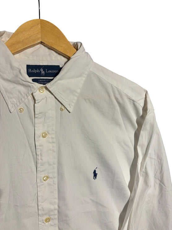 OutOf10 white Ralph Lauren Yarmouth long sleeve cotton button-down shirt with signature embroidered pony logo