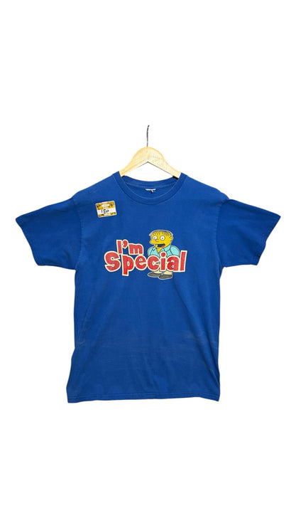 OutOf10 blue cotton crewneck t-shirt featuring a Ralph Wiggum I'm Special graphic print from The Simpsons