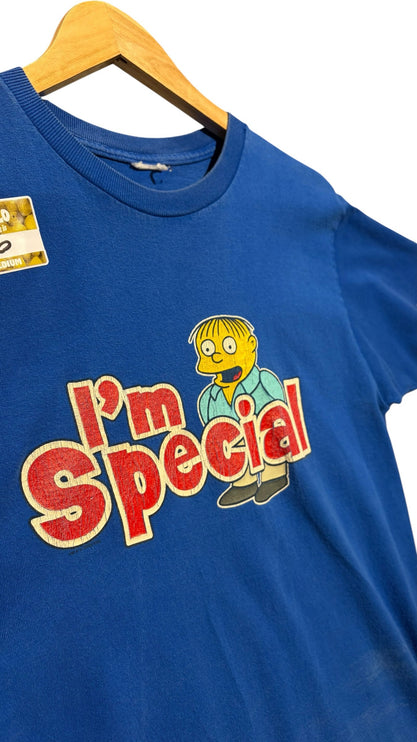 OutOf10 blue cotton crewneck t-shirt featuring a Ralph Wiggum graphic with the text I'm Special from The Simpsons