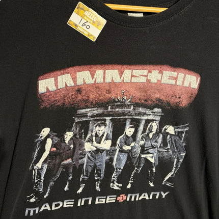 OutOf10 black cotton Rammstein Made In Germany band t-shirt featuring a distressed graphic of the band and monument.