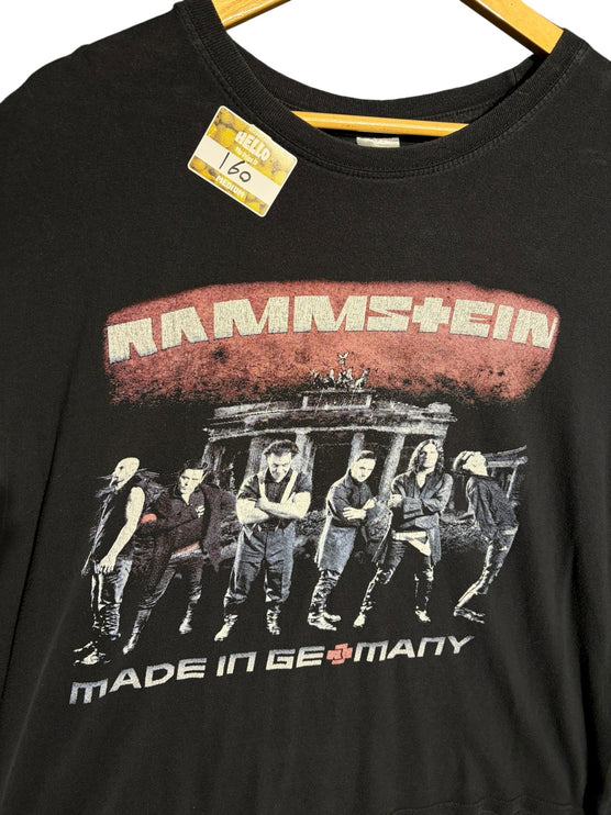 OutOf10 black cotton Rammstein Made In Germany band t-shirt featuring a distressed graphic of the band and monument.