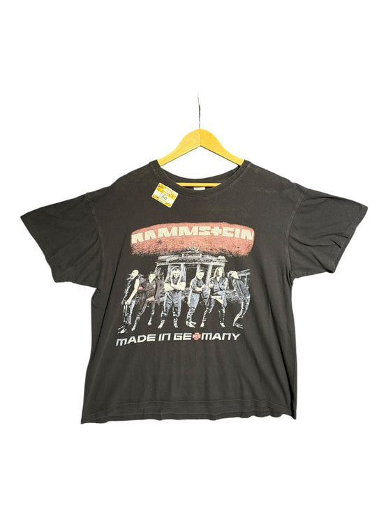 OutOf10 black Rammstein Made In Germany graphic cotton t-shirt with distressed band print on a yellow hanger