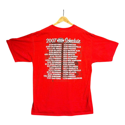OutOf10 red vintage NASCAR Dale Earnhardt Jr. t-shirt featuring the 2007 Nextel Cup Series schedule on the back.