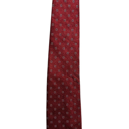 OutOf10 J.PRESS deep red silk necktie with a white geometric micro-pattern for formal business attire