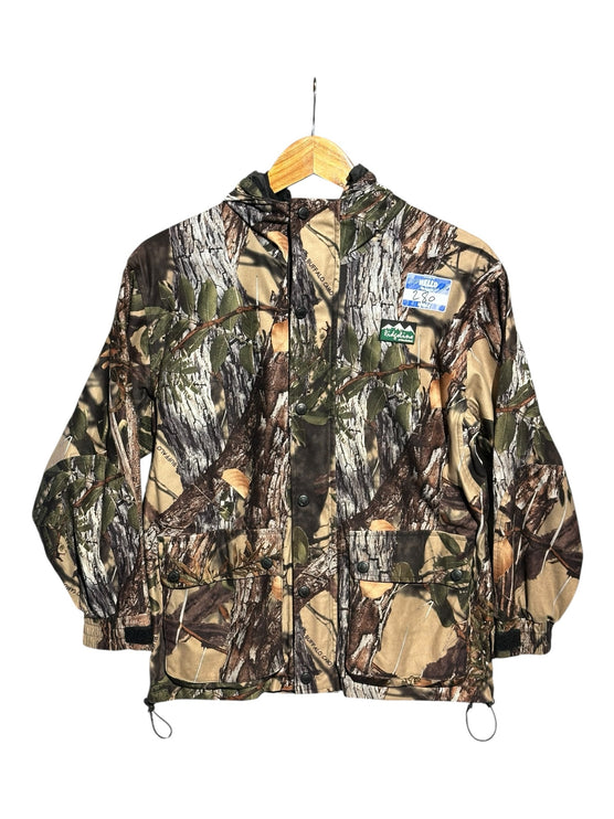 OutOf10 Ridgeline of New Zealand hooded hunting jacket in Buffalo Camo print with front pockets and adjustable hem.