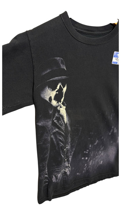 OutOf10 black cotton crewneck t-shirt featuring a high-contrast graphic print of Rorschach from Watchmen