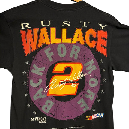 OutOf10 vintage black Rusty Wallace NASCAR graphic t-shirt with back print featuring No. 2 car and signature