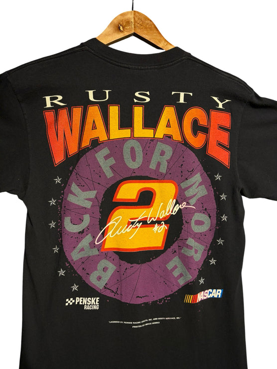 OutOf10 vintage black Rusty Wallace NASCAR graphic t-shirt with back print featuring No. 2 car and signature