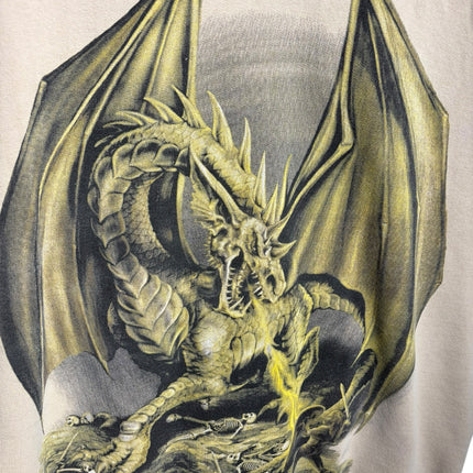 OutOf10 sand-beige cotton-blend pullover hoodie featuring a detailed, high-definition dragon graphic print.