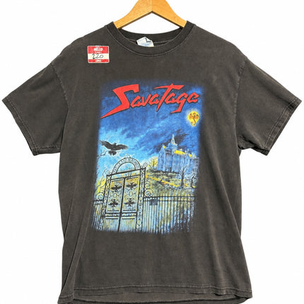 OutOf10 charcoal grey Savatage Poets and Madmen graphic band t-shirt with vintage faded gothic album artwork