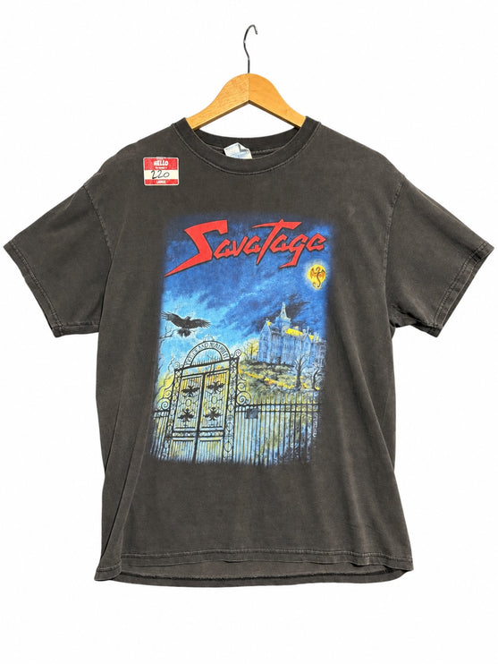 OutOf10 charcoal grey Savatage Poets and Madmen graphic band t-shirt with vintage faded gothic album artwork