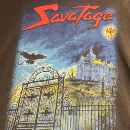OutOf10 charcoal grey Savatage Poets and Madmen graphic t-shirt featuring gothic gate and castle album artwork