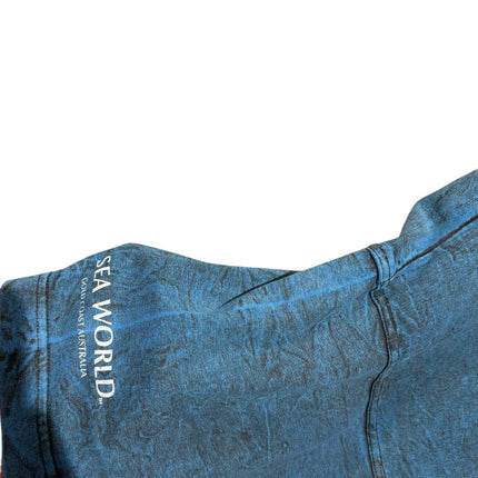 OutOf10 blue marble effect cotton t-shirt sleeve with Sea World Gold Coast Australia branding print