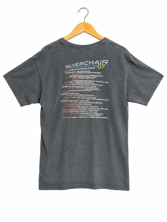 OutOf10 vintage charcoal black Silverchair 2007 Young Modern world tour graphic t-shirt, back view with tour dates.