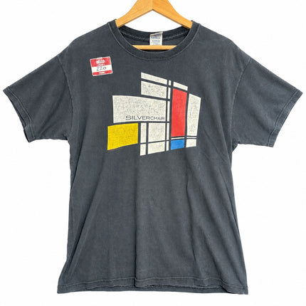 OutOf10 vintage charcoal black Silverchair Young Modern tour t-shirt with Mondrian-inspired geometric graphic print.
