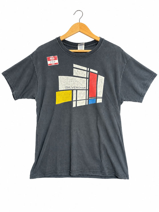 OutOf10 vintage charcoal black Silverchair Young Modern tour t-shirt with Mondrian-inspired geometric graphic print.