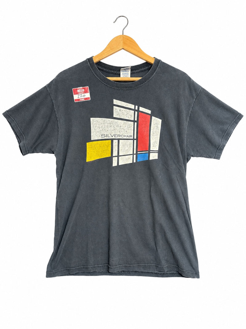 OutOf10 vintage charcoal black Silverchair Young Modern tour t-shirt with Mondrian-inspired geometric graphic print.