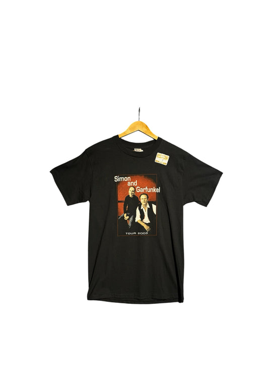 OutOf10 vintage black Simon and Garfunkel 2003 tour graphic t-shirt with a classic crew neck and soft cotton fabric.