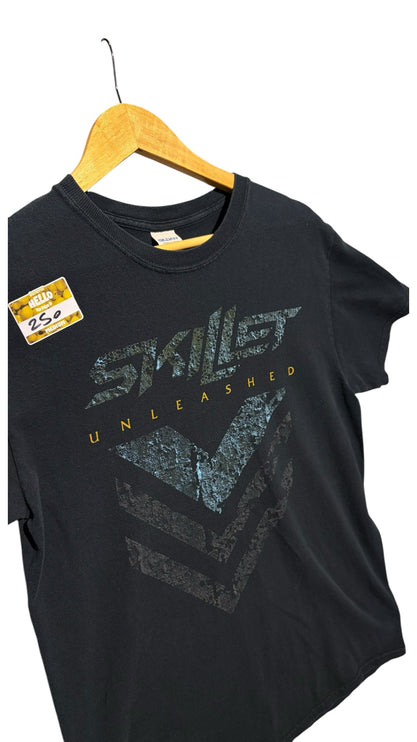 OutOf10 black Skillet Unleashed graphic band t-shirt with distressed logo print on soft cotton fabric