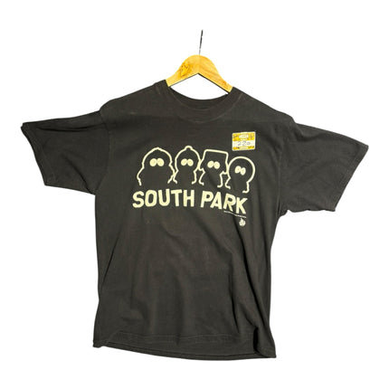 OutOf10 black crew neck t-shirt featuring a minimalist white South Park character outline graphic on the front.