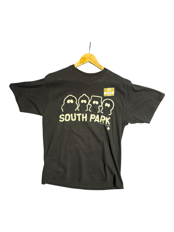 OutOf10 black crew neck t-shirt featuring a minimalist white South Park character outline graphic on the front.