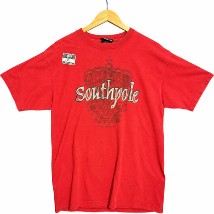 OutOf10 Southpole red cotton crewneck t-shirt featuring a detailed crown graphic and logo print on the chest.